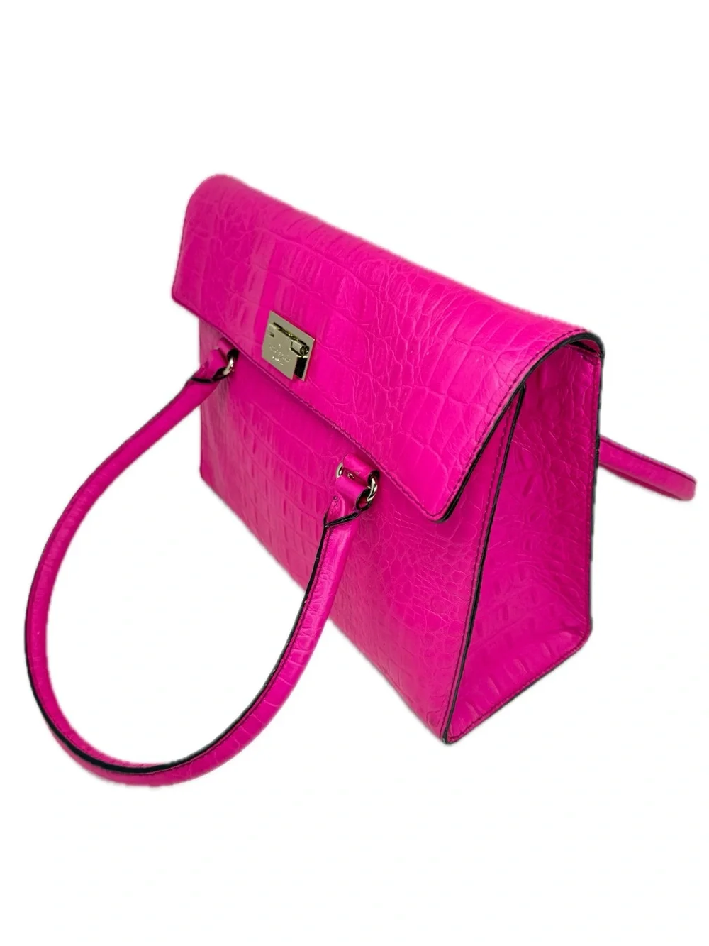 Kate Spade Sinclair Orchard Valley Pink Sapphire Croc-Embossed Shoulder Bag Tote